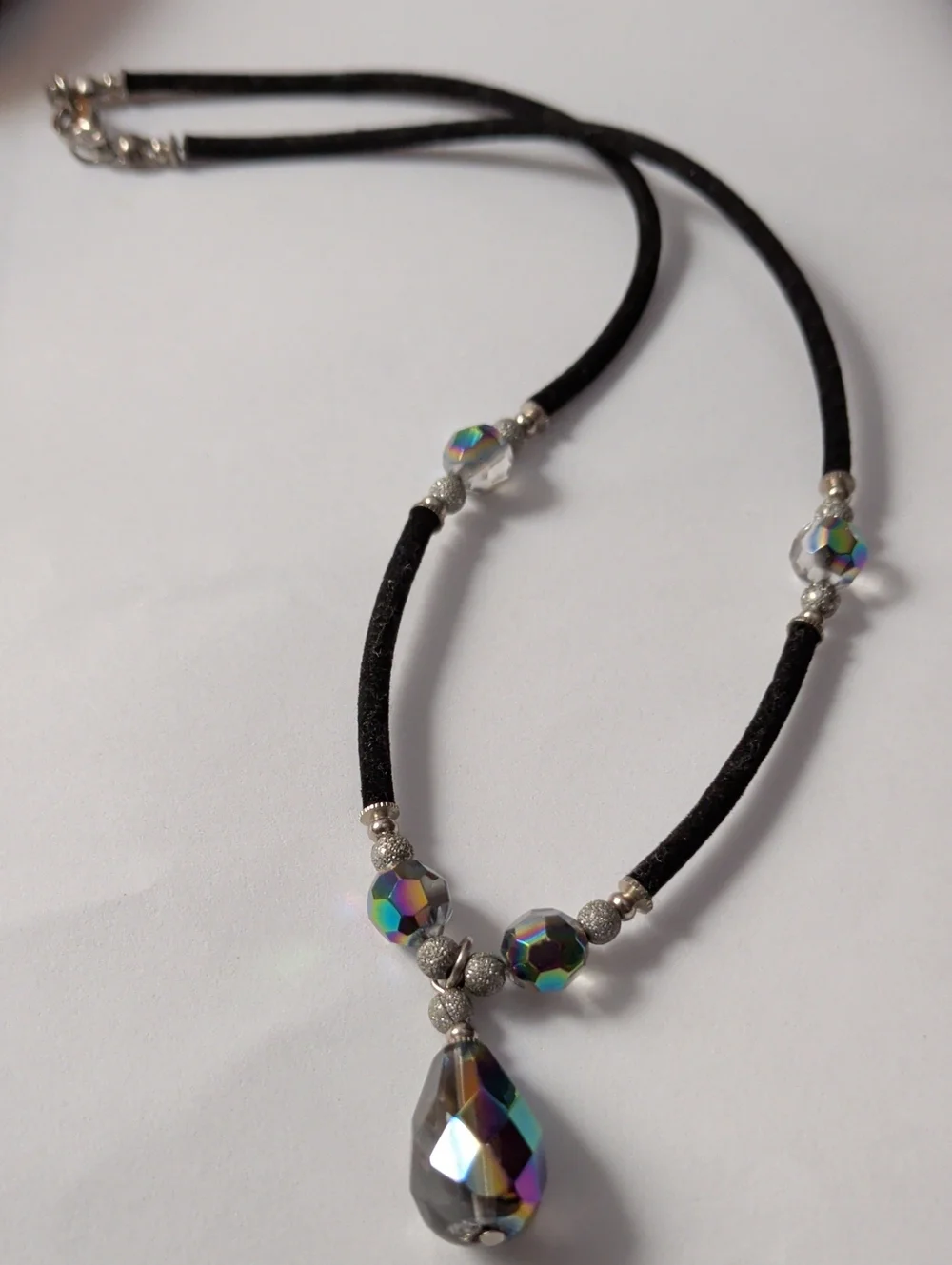 Faceted Crystal Drop Necklace on Black Cord
